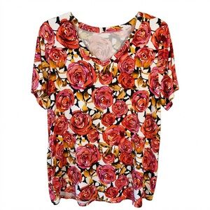 Blue Sky Floral Print Short Sleeve Top Size M Y2K Cottagecore Romantic Boho